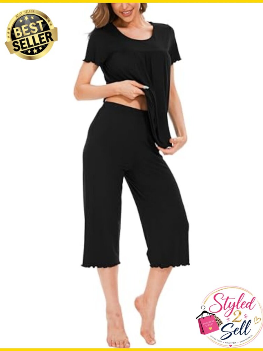 Bamboo Viscose Capri Pajama Set Short Sleeve Women's Sleepwear